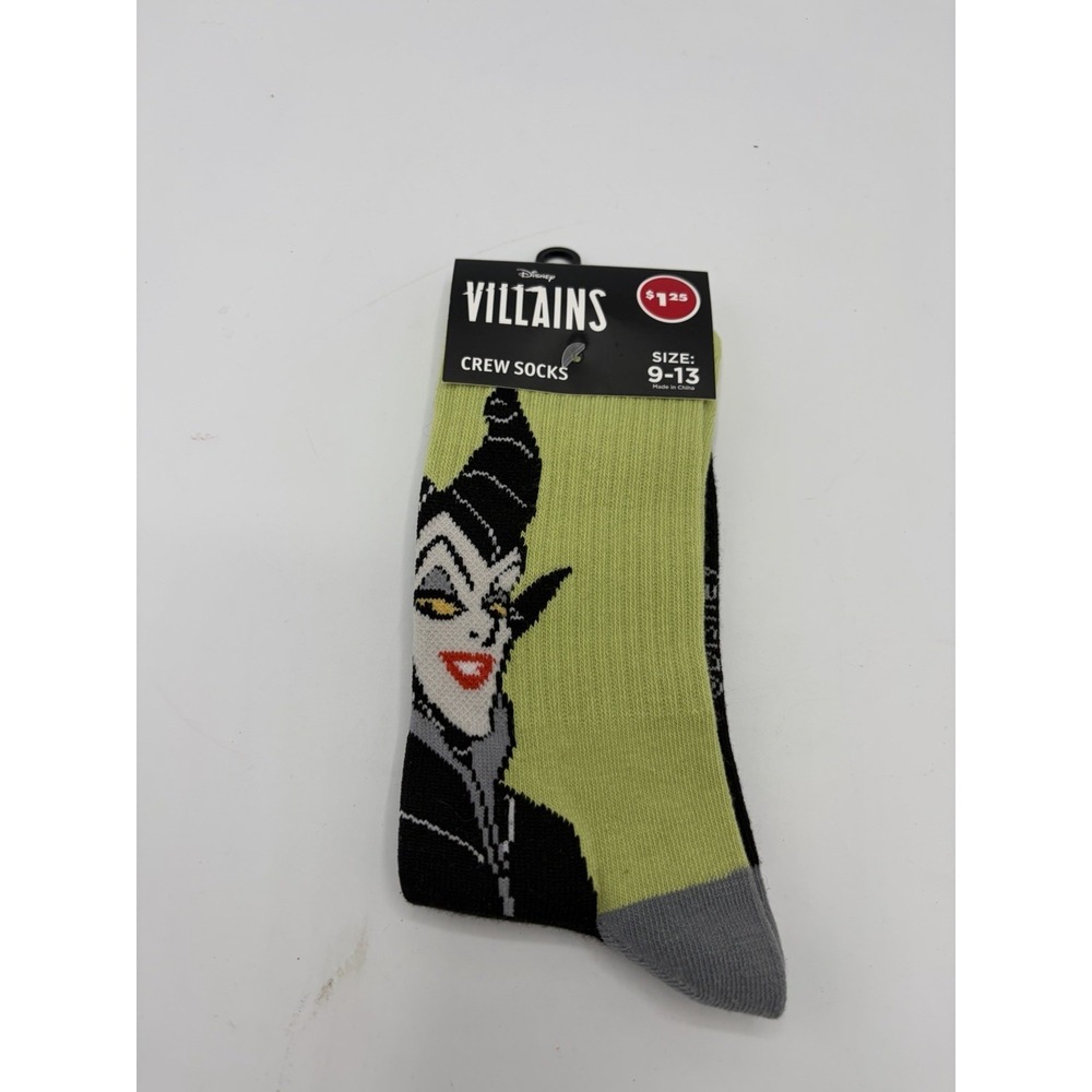 Disney VILLAINS Sleeping Beauty MALEFICENT 1 Pair Crew Socks Adult Size 9-13 NWT